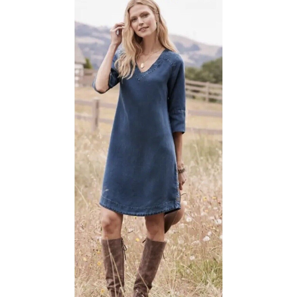 Soft Surroundings Positano Getaway Dress Denim XXS Extra Small Nwt